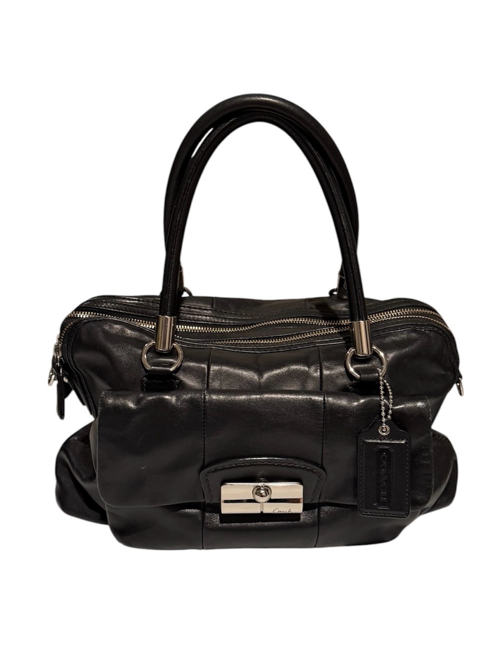 Coach Black Leather Kristin Satchel Double Zip top